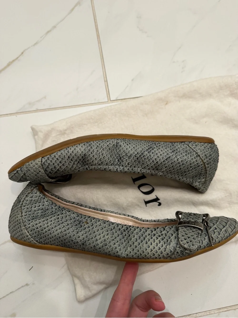 Y2K Vintage Dior Blue Snakeskin Ballet Flats